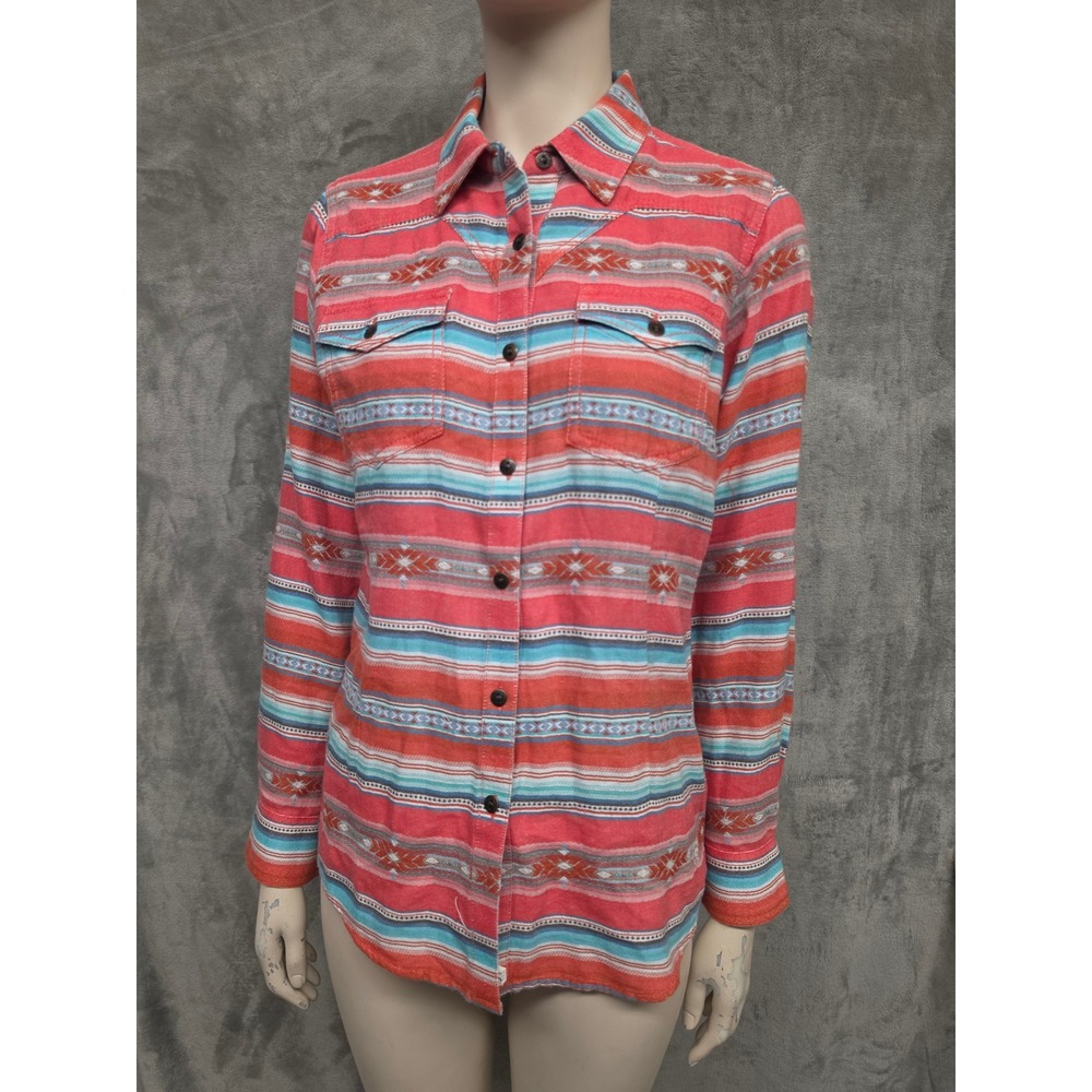 Ariat Real Womens Medium Red Serape Southwestern Stripe Western Button Down